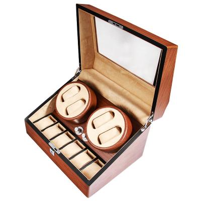 China Packaging Automatic Watch Winder Glass Two Flip Bark Lacquer Display Wooden Watch Box With 6 Watch Slots for sale