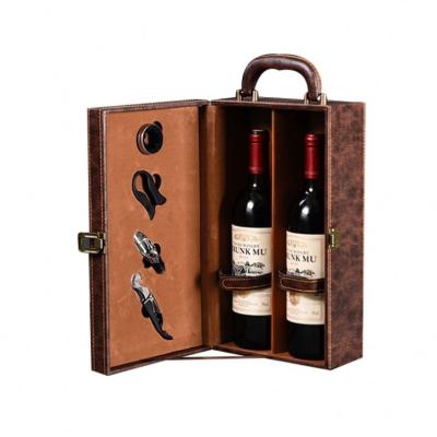 China High End Portable Set Box Wine Liquor Boxes Packaging Leather Wine Cooler Bag Wine Bag Packaging for sale