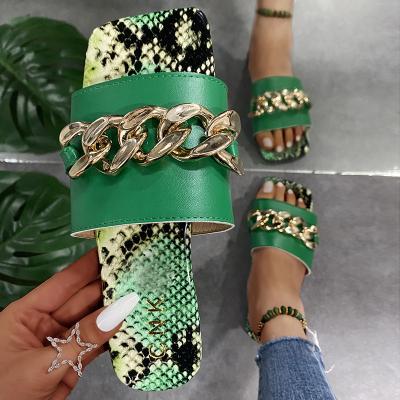 China Fashion trend wholesale popular sandal snakeskin slippers summer sexy flat sandals for women for sale