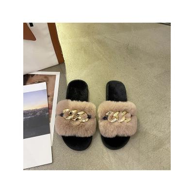 China Breathable Made In China Women's Home Slippers Women Chain Fur Slippers For Sale for sale