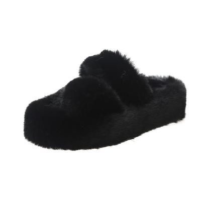 China Latest Promotion Price For Women Plush Winter Black Ladies Fur Slippers Breathable for sale