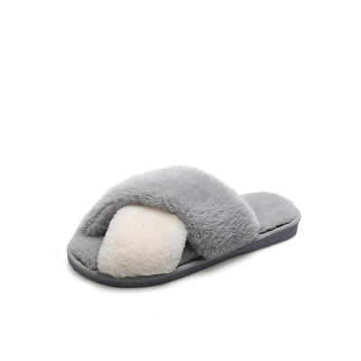 China Breathable Hot Selling Cross Slipper Women Fur Slippers Cotton Fluffy Slippers For Women And Ladies for sale