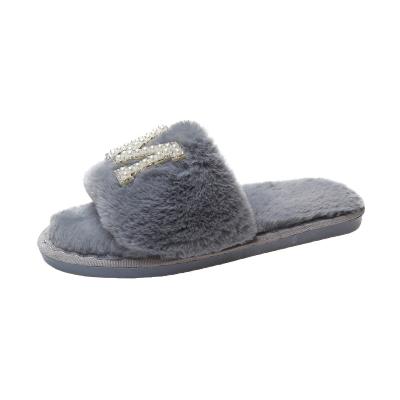 China Fashion Trend Design Women's Winter Warm Home Shoes Slip On Flats Slips Faux Fur Slippers for sale