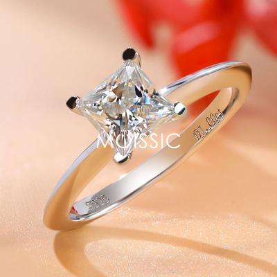 China TRENDY 1 Carat Princess Cut 925 Silver Plated With White Gold Wholesale Wedding Ring Moissanite Diamond Ring for sale