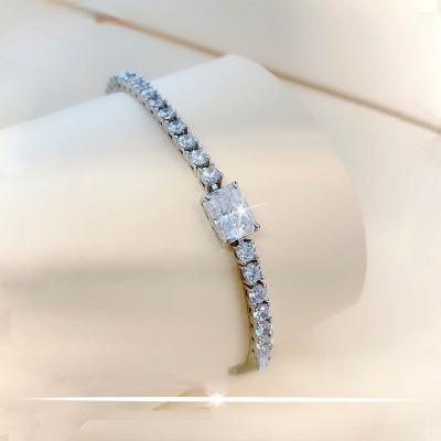 China Loose MOISSIC Gemstone Tennis Bracelet Hip Hop Heating Element CLASSIC Jewelry VVS Moissanite Full Diamond Cuban Rope Chain Bracelet 6x8mm for sale