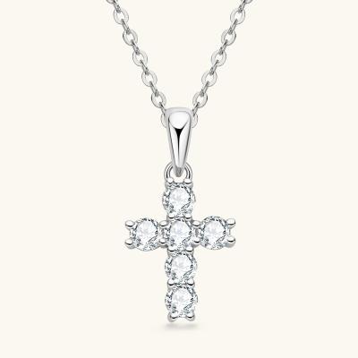 China FASHIONABLE Stunning Cross French Style 925 Silver Plated with 18k Gold 0.6 Carat Moissanite Diamond Necklace for sale