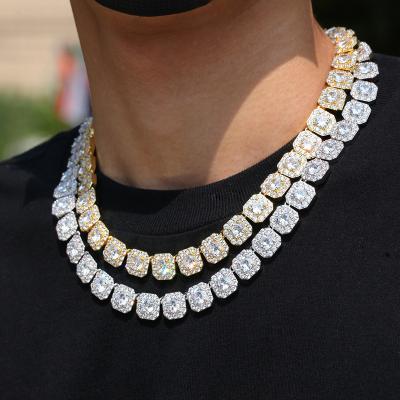 China Hip Hop Tennis Necklace Lead Free Nickel Free 18k Gold Plated Jewelry Iced Out Diamond Clustered Tennis Chain Cuban Chain for sale