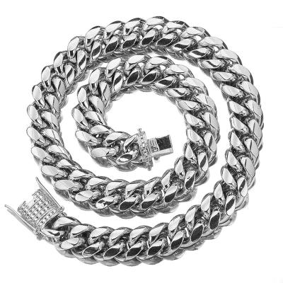 China Men's Hops Silver Plated Lead Free Nickel Free Hops Cuban Chain Necklace Iced Out Diamond Buckle Thick Miami Cuban Link Chain for sale