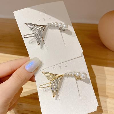 China South Korea Fashion Pearl Letter Fishtail Hairpin A Word Edge Back Head Top Clip Hits Hairpin Wholesale Jewelry for sale