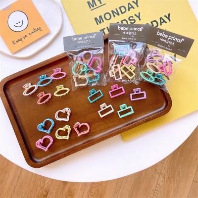 China Small Heart Square Mini Grab Clip Metal Girl Hairpins Candy Color Fashionable Oval 5 Sets for sale