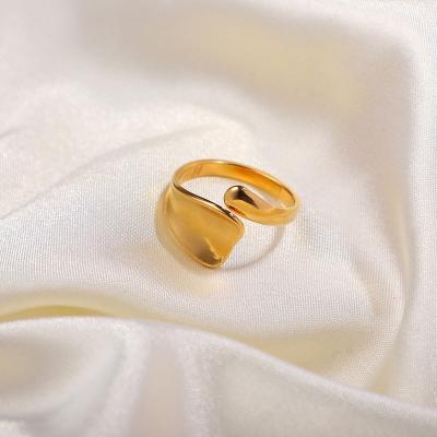 China TRENDY Same Titanium Steel Ring 18K Gold Plated Shaped Stainless Steel Opening Ring Geometry Ring Female for sale