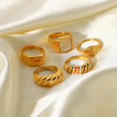 China Trendy Ins Style Ring 18K Gold Trendy IP Plated Stainless Steel Wedding Ring Exquisite Ring For Ladies for sale