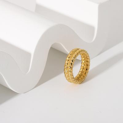 China Popular INS Grain Ring 18K Gold Plated 316L Stainless Steel Metal Ring Titanium Steel Ring Women for sale