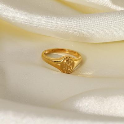 China TRENDY Same Dollar Ring 18K Gold Vacuum Plated Stainless Steel Symbol Ring Titanium Steel Ring Women for sale