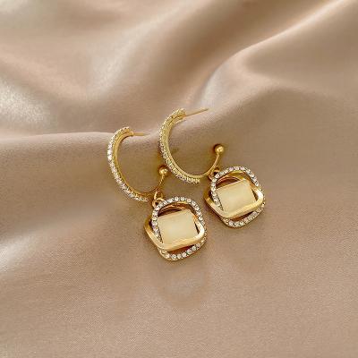 China Simple 925 needle female jewelry TRENDY INS fashion full diamond silver geometric soft opal earrings for sale