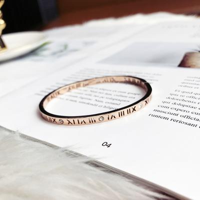 China Hot Selling Fashion TRENDY Roman Temperament Bangle Gold Plated Stainless Steel Lovers Slap Bracelet Wholesale for sale