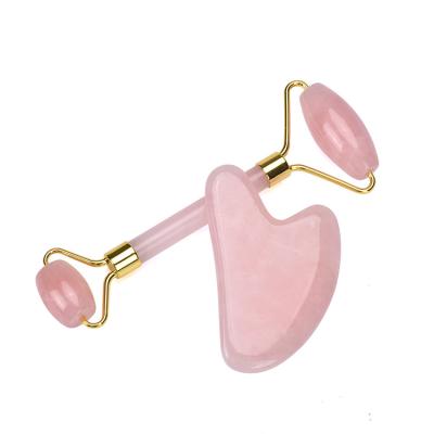 China Free Sample Face Jade Roller And Gua Sha Set Face Roller Facial Beauty Roller Skin Care Machine Rose Quartz Massager For Face Eyes for sale