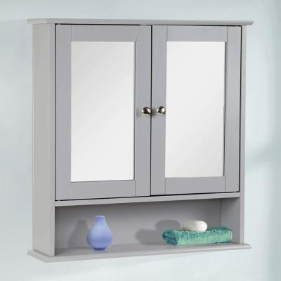 China Gray Color Modern Wall Mounted MDF Bathroom Vanity Cabinet Two Doors Modern Wood Storage Cabinet With Mirror for sale