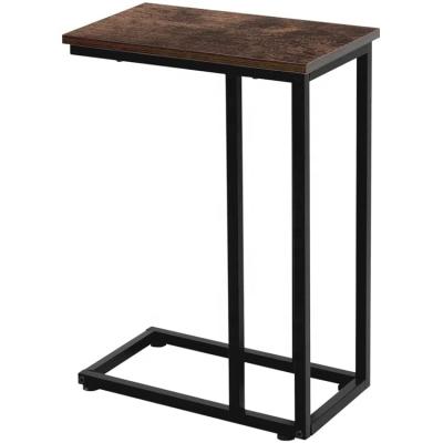 China Industrial Design Large Side Table Wood Coffee Table, Movable Table With Steel Rolling Casters Frame For Living Room for sale