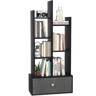 China Customization industrial shelf with 2 drawers free standing bookcase, wooden bookcase for living room for sale