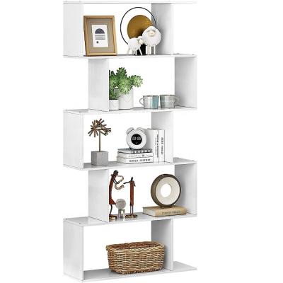 China Customization Modern Bookshelf 5-Tier Wood S-Shaped Bookcase Display Stand For Living Room for sale