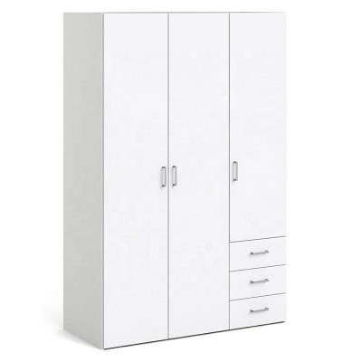 China Customized factory price white wardrobe 3 doors wooden wall wardrobe with drawers for sale