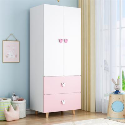 China Wholesale High Quality Environmental Storage Furniture Pink Color Large Wooden Baby Bedroom Wardrobes for sale