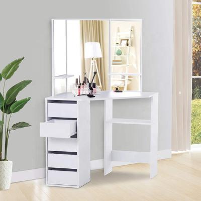 China Customization Wholesale Vanity Table Top Set, Mirrored Make Up Dressing Table With 5 Drawers For Bedroom for sale