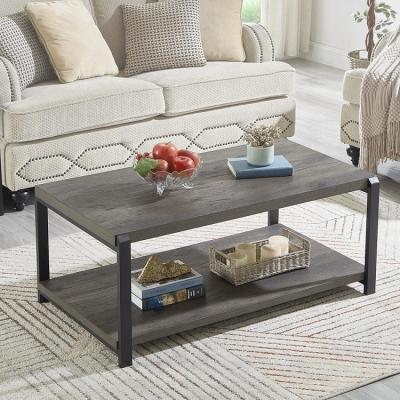 China Customization coffee table with storage shelf, wood and metal coffee table for living room cabinet for sale