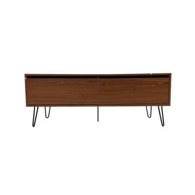 China Customization Popular Coffee Table 2 Drawers Brown Coffee Table Wooden Table With Metal Legs for sale