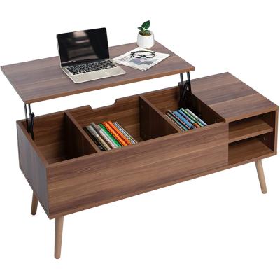 China Lift Design Top Lift Top Coffee Table With Storage Large Modern Coffee Wood Table With Wooden Legs for sale