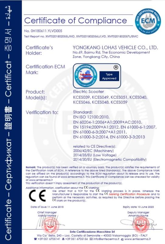 CE - Yongkang Lohas Vehicle Co., Ltd.