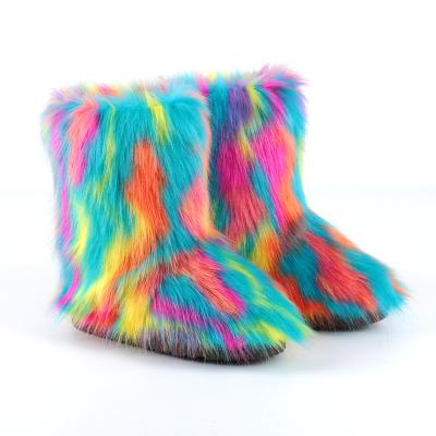 China 2021 Hot New Arrival Women Boots Winter Fashion Trend Colorful Faux Fur Snow Boots For Ladies for sale