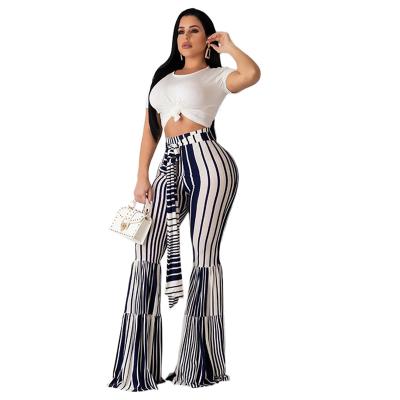 China 2020 newcomer QUICK DRY blue white stripes flare pants womens pants women fall clothing for sale