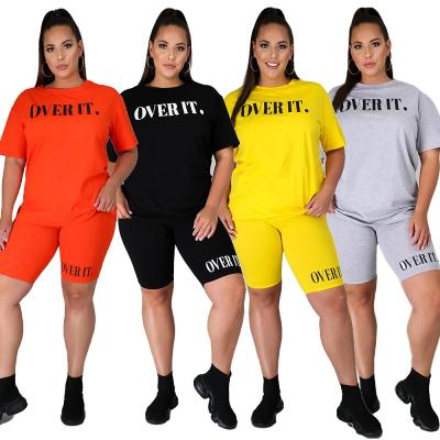 China Simple QUICK DRY Plus Size Clothing Women Plus Size Two Piece Cropped Two Piece Set 2 Piece Sets Casual Sportswear for sale