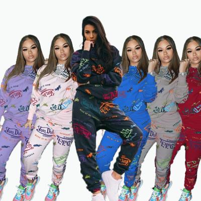 China 2021 Spring Women's Clothing Set Breathable Two-Piece Letter Print Graffiti Spring Gear Women Two-Piece for sale