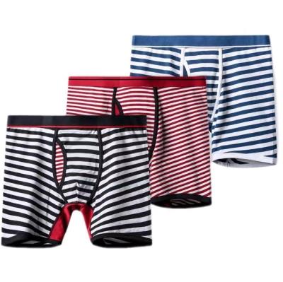 China Antibacterial European And American Stripes Cotton Sports Men Lengthen Boxer Shorts Underwear for sale