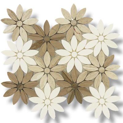 China Parquet flower mosaic marble tavera waterjet marble mosaic slabs for floors for sale