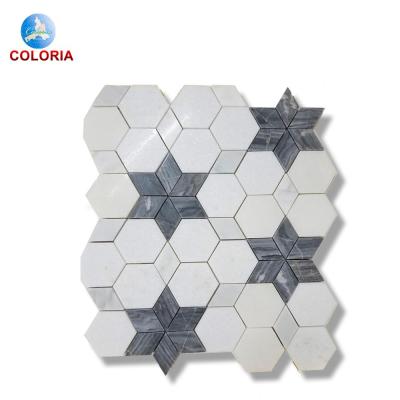 China Parquet Stone Waterjet Mesh Star Shaped Mosaic Slabs for sale