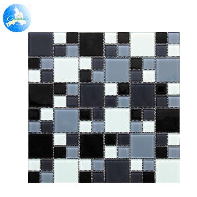 China Parquet low price promotion blue glass mosaic slab for kitchen home decoration for sale