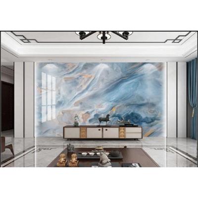 China Modern Unique Design 800*2600*9 Large Glossy Glazed Blue Slabs For Living Room for sale