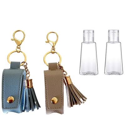 China Gift Hand Sanitizer Holder Travel Bottle Pocket Hand Sanitizer Key Chain 30ml Leather for sale