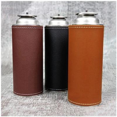 China Outdoor Camping 250g PU Leather Gas Canister Cover Device Bag Fuel Cylinder Storage Bag PU Leather Case Tank Bag for sale