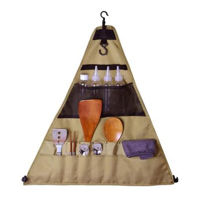 China Durable Waterproof Canvas Tableware Rack Portable Hanging Cutlery Pocket Cutlery Storage Outdoor Bag for sale