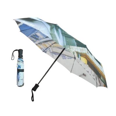 China Digital Heat Transfer Logo Printing Travel Automatic Fold Strong Windproof Custom Umbrella For Outdoor for sale