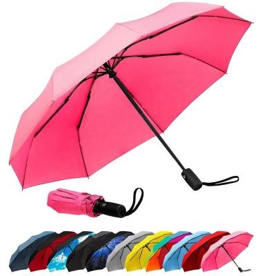 China OEM 3 Strong Windproof Compact Logo Printing Advertising Promotion Windproof Pink Compact 3 Fold Automatic Umbrellas for sale