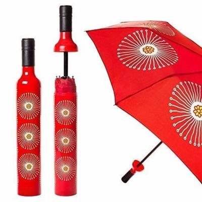 China Strong Windproof Custom 3 Folds Umbrella Red Manual Folding Cheap Wine Bottle Umbrella For Rain for sale