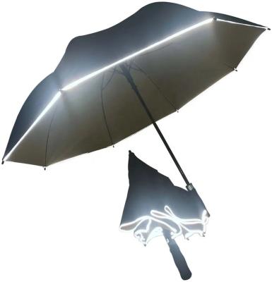 China High Quality Reflective Extra Large Size Promotion Sun Rain Straight Automatic Safety Reflective Umbrella With 3Mm Reflective Mark for sale