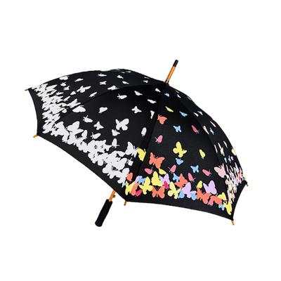 China Rainpproof Factory Direct Sales Hot Creative Butterfly Color Printing Magic Changing Rain Straight Umbrella For Rain for sale