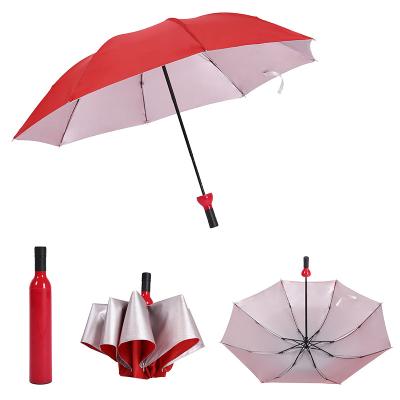 China China Factory Custom Promotional Gift Cheap Wine Bottle Umbrellas Strong Windproof Logo Print Manual Umbrella Foldable Paraguas Sombrillas for sale